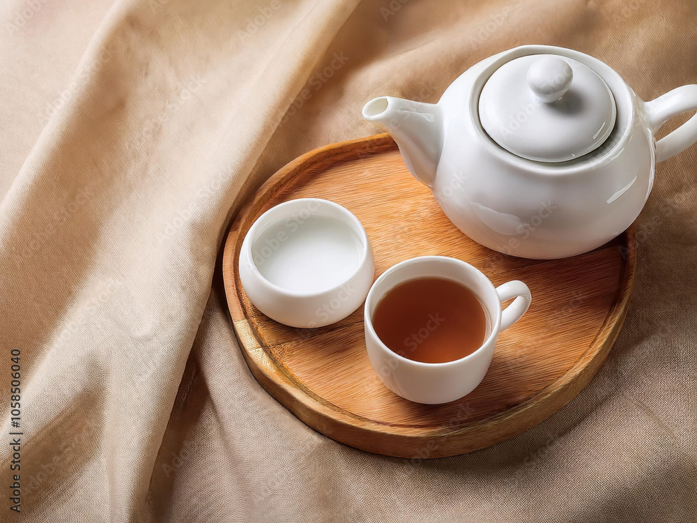Fototapeta premium tea set on a wooden tray