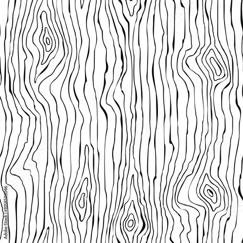Wood plank, seamless pattern, wood texture, black lines on white background, vector design
