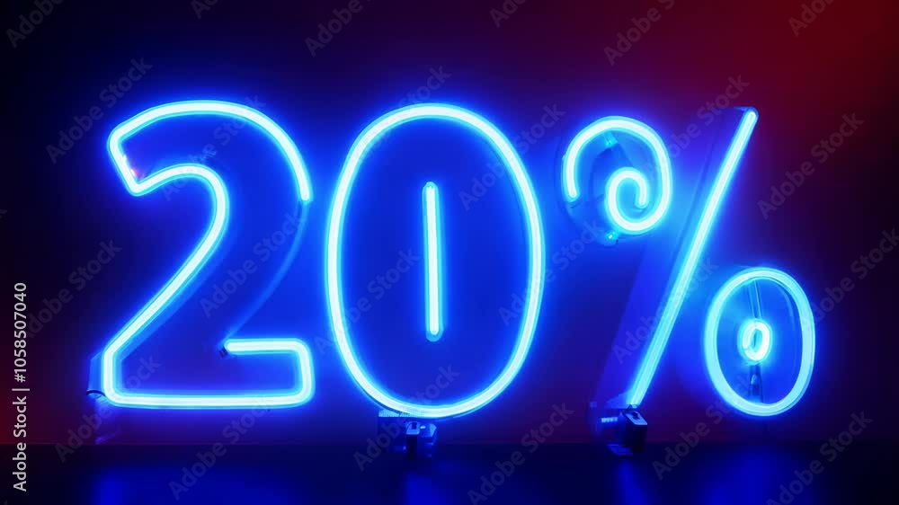 20% discount on sale sign on a neon background 20% discount on sale sign on a neon background