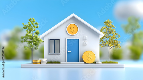 House with Golden Dollar Coins  Financial Success  Home Ownership Concept