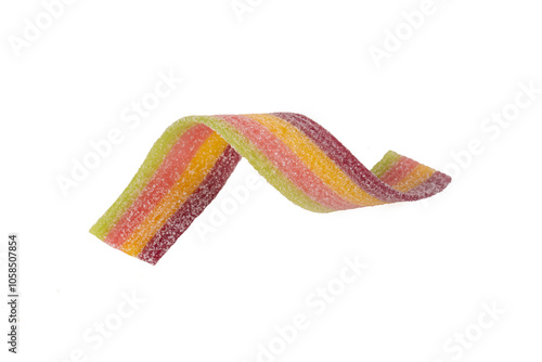 Obraz na płótnie Colorful jelly candies strips in sugar sprinkles. Sour flavored rainbow candy background w salonie