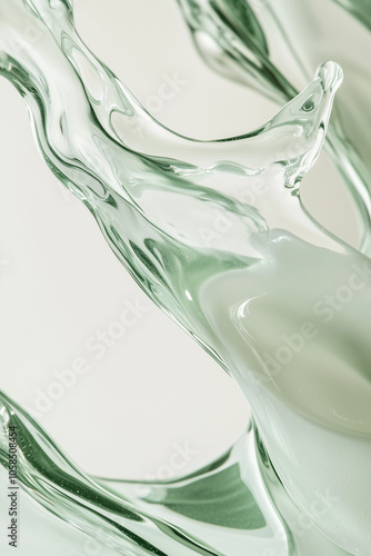 High-Definition Close-Up of Milk Flowing – Minimalist White and Green Design for Advertising Poster