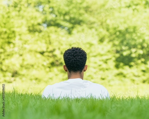 Contemplative Solitude Person Reflecting in Sunlit Park photo