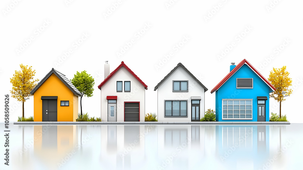 Colorful Row of Houses with Reflection Colorful Row of Houses with Reflection