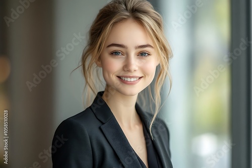 Attractive Businesswoman Smiling - Casual Office Portrait