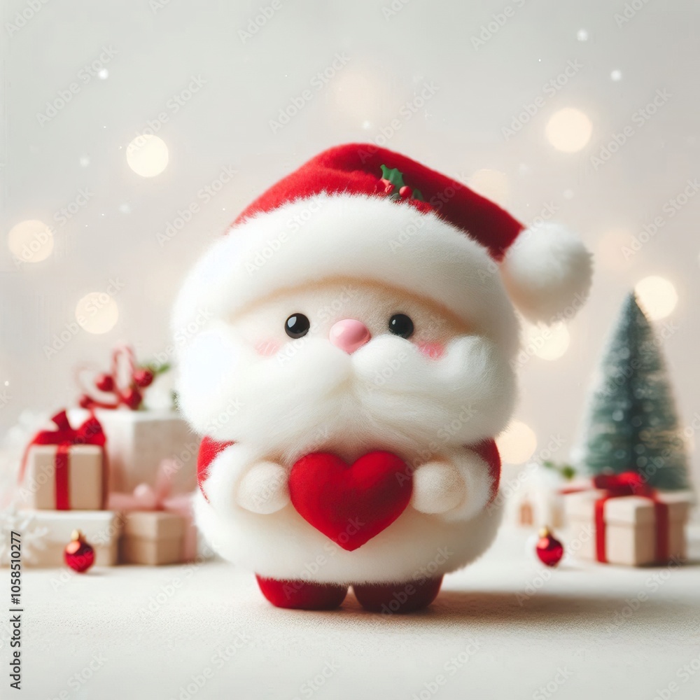 Cute fluffy santa claus doing mini heart pose Cute fluffy santa claus doing mini heart pose