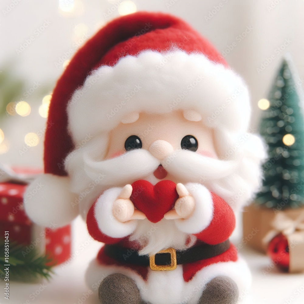 Cute fluffy santa claus doing mini heart pose Cute fluffy santa claus doing mini heart pose