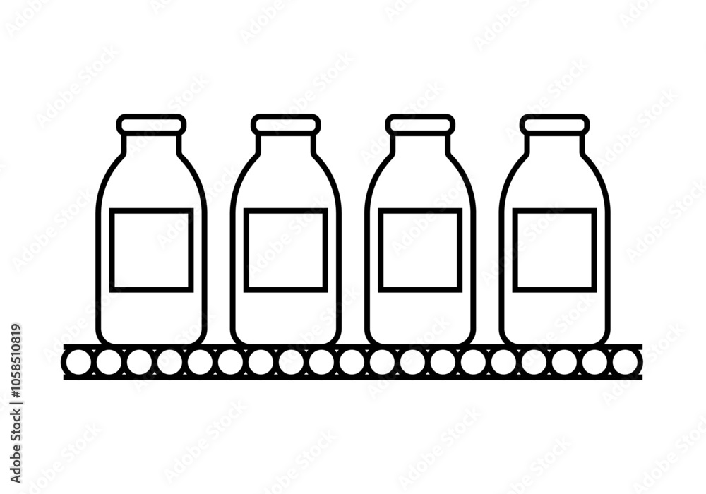 Icono negro de cadena de producción de botellas Icono negro de cadena de producción de botellas