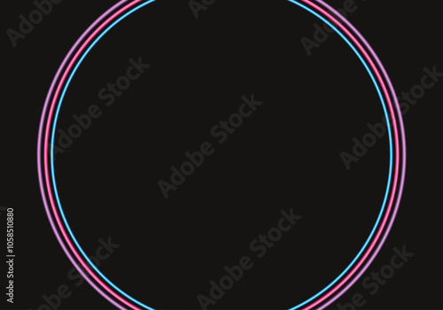 Fondo negro con círculo de neón azul, rosa y morado