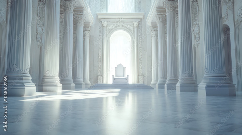 A White Marble Hallway with a Throne in the Distance A White Marble Hallway with a Throne in the Distance