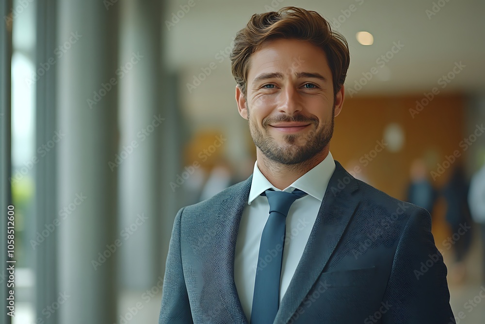 Charming Businessman in Office Attire Smiling Charming Businessman in Office Attire Smiling
