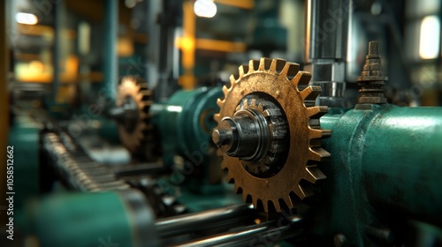 A close-up view of machinery featuring a rusty gear and pipes, highlighting industrial engineering and mechanical components.