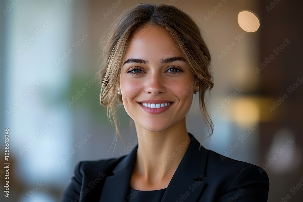 Close-up Portrait of Attractive Businesswoman with Dimples Smiling Confidently Close-up Portrait of Attractive Businesswoman with Dimples Smiling Confidently