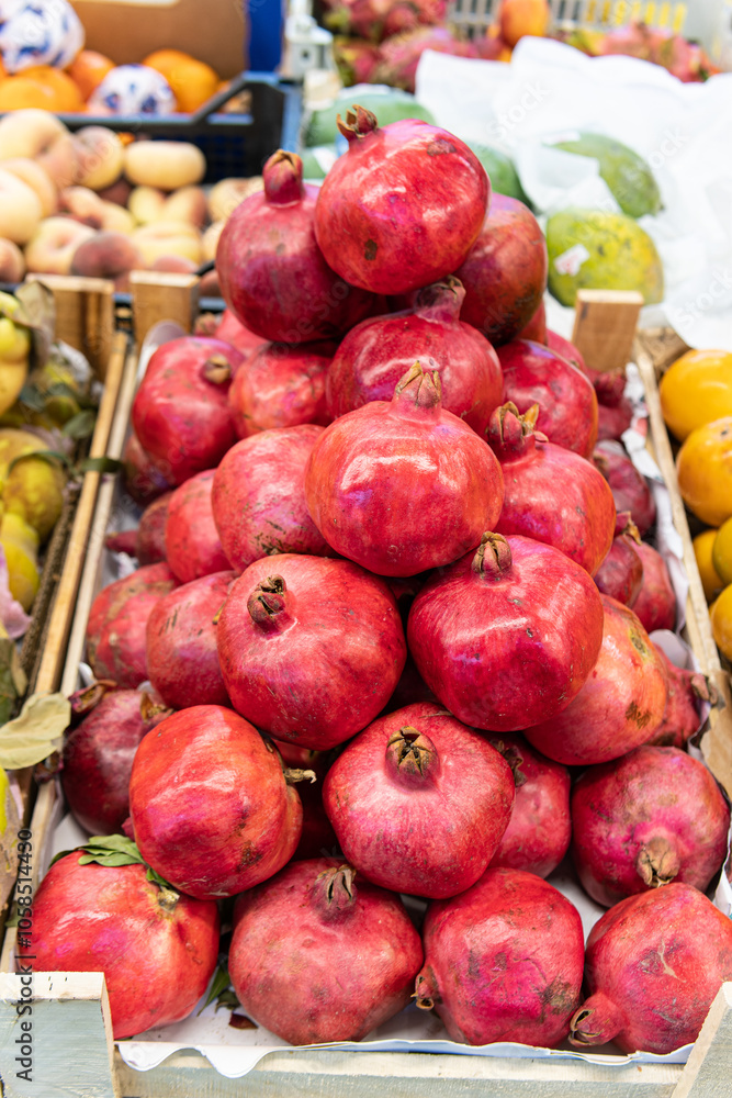 fresh pomegranate organic background juicy red healthy ripe food fruit market vegetarian closeup fresh pomegranate organic background juicy red healthy ripe food fruit market vegetarian closeup