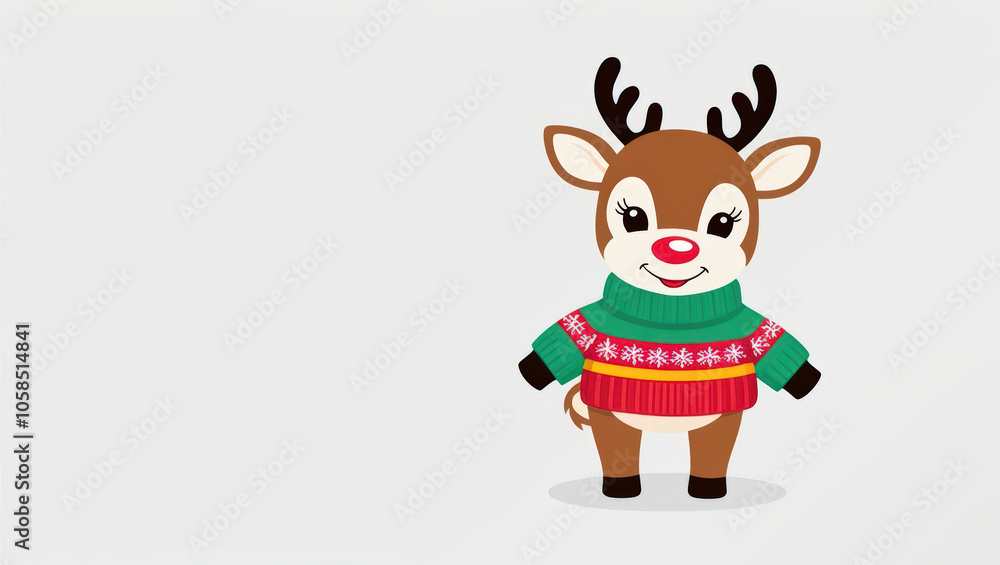 Cute Christmas baby reindeer in colorful sweater, festive spirit! Cute Christmas baby reindeer in colorful sweater, festive spirit!