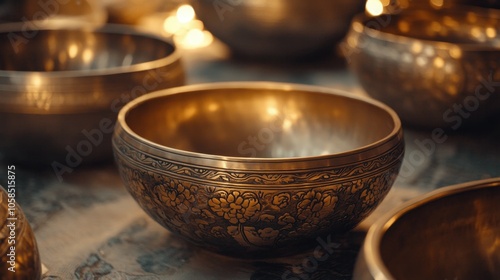 Antique Tibetan Singing Bowl on a Textured Background