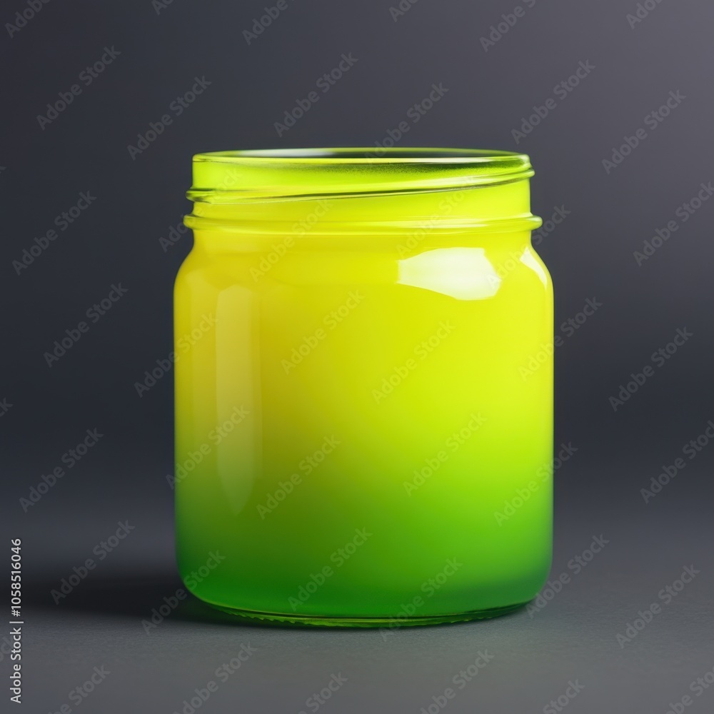 Bright Green Glass Jar on Gray Background Bright Green Glass Jar on Gray Background