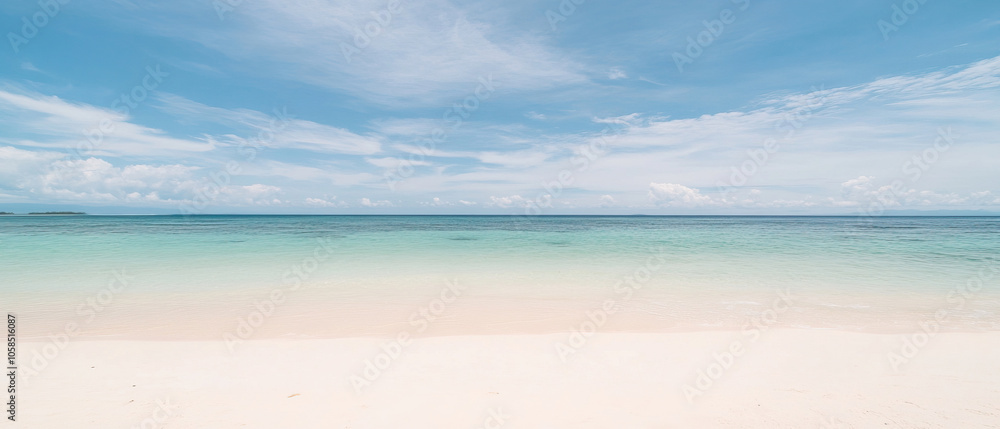 Fototapeta premium sandy beach with white clouds in clear weather