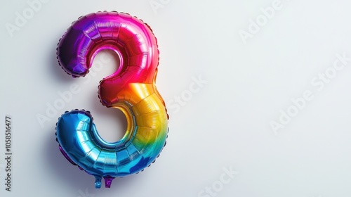 Colorful Number Three Balloon on White Background