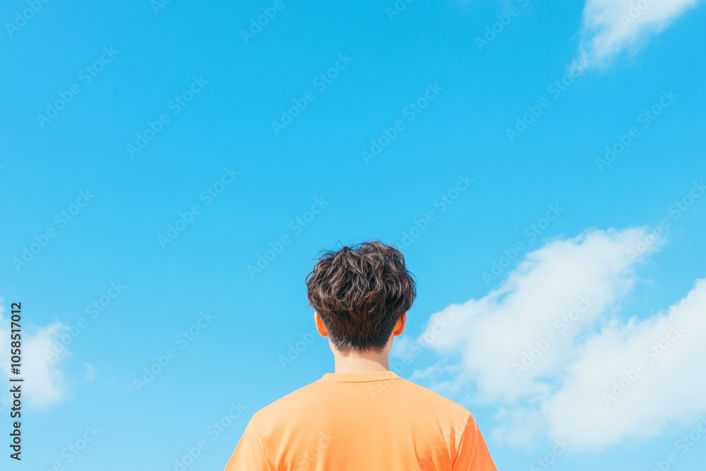 Teenager in Orange Shirt Outdoors Under Clear Blue Sky, Embracing Nature and Healthy Lifestyle Teenager in Orange Shirt Outdoors Under Clear Blue Sky, Embracing Nature and Healthy Lifestyle