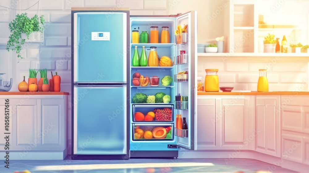Full Refrigerator in Modern Kitchen Full Refrigerator in Modern Kitchen
