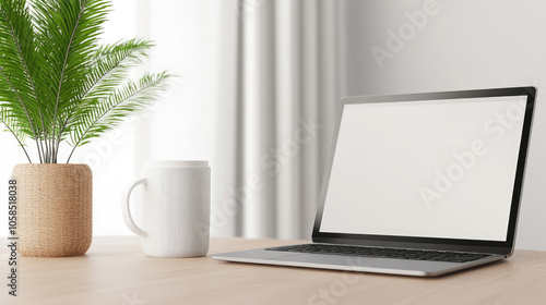 Wallpaper Mural Home office workspace, sleek design, ergonomic furniture, organized desk, vibrant plants, cozy atmosphere, ideal for productivity and creativity Torontodigital.ca