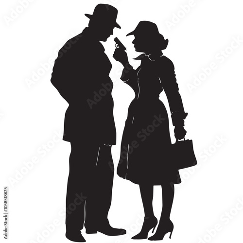 couple woman man detective secret agent criminal silhouette