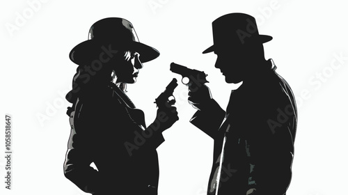 couple woman man detective secret agent criminal silhouette