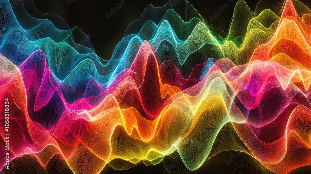 Obraz premium Vibrant abstract waves of color representing sound or energy in a digital design.