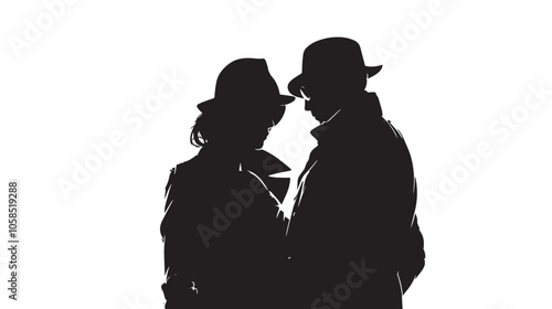 couple woman man detective secret agent criminal silhouette