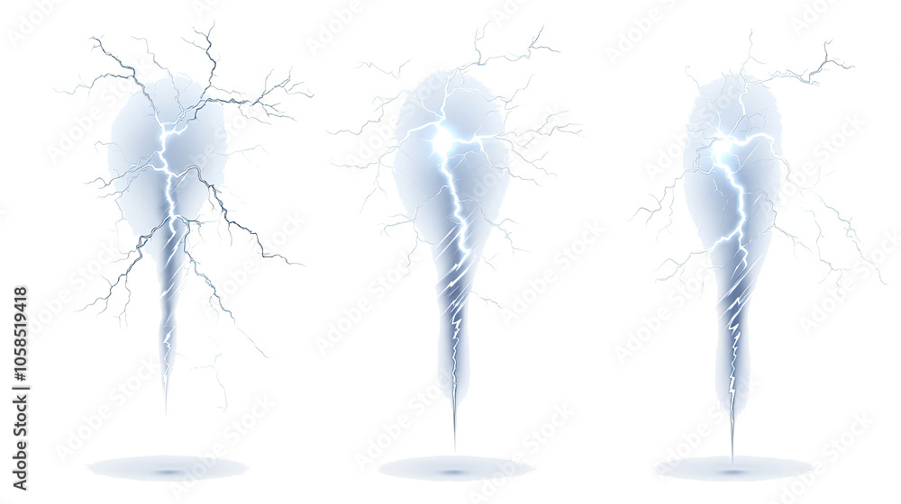 Obraz premium Realistic Lightning Bolt Overlays on Transparent Background Generative AI
