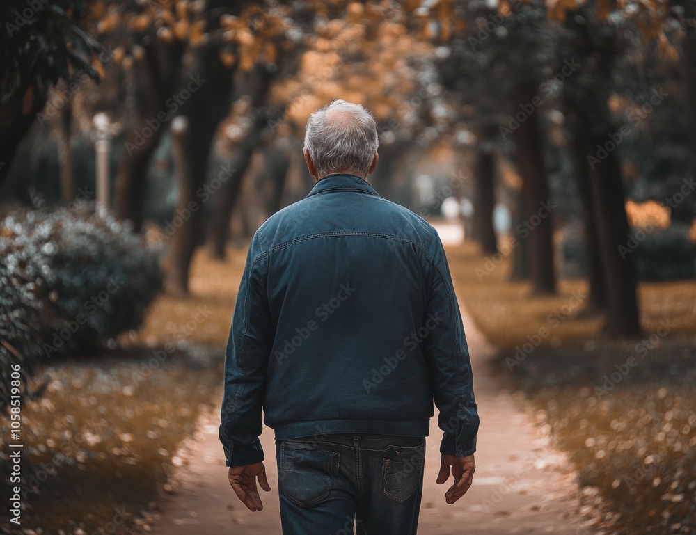 Serene Walk in Autumn Park Senior Man in Nature Reconnecting Serene Walk in Autumn Park Senior Man in Nature Reconnecting
