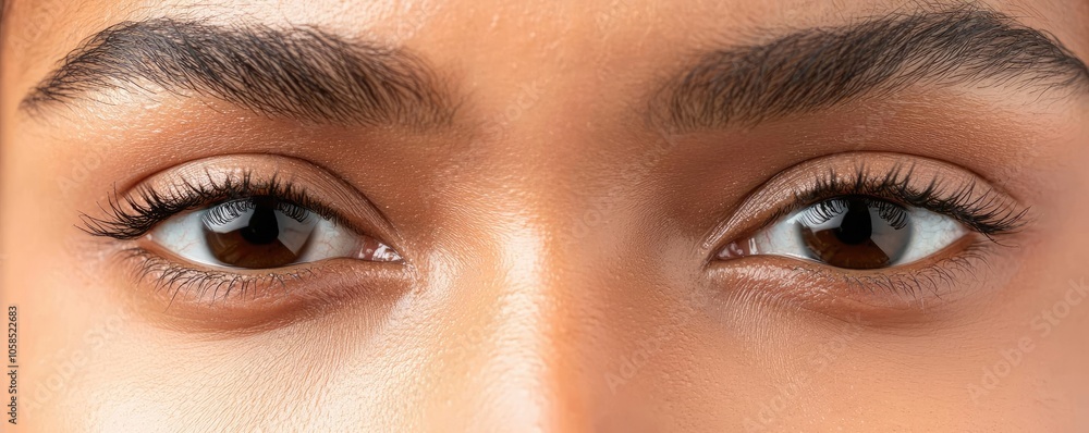 Naklejka premium Close-up of expressive eyes, detailed features, soft lighting, white isolated background.