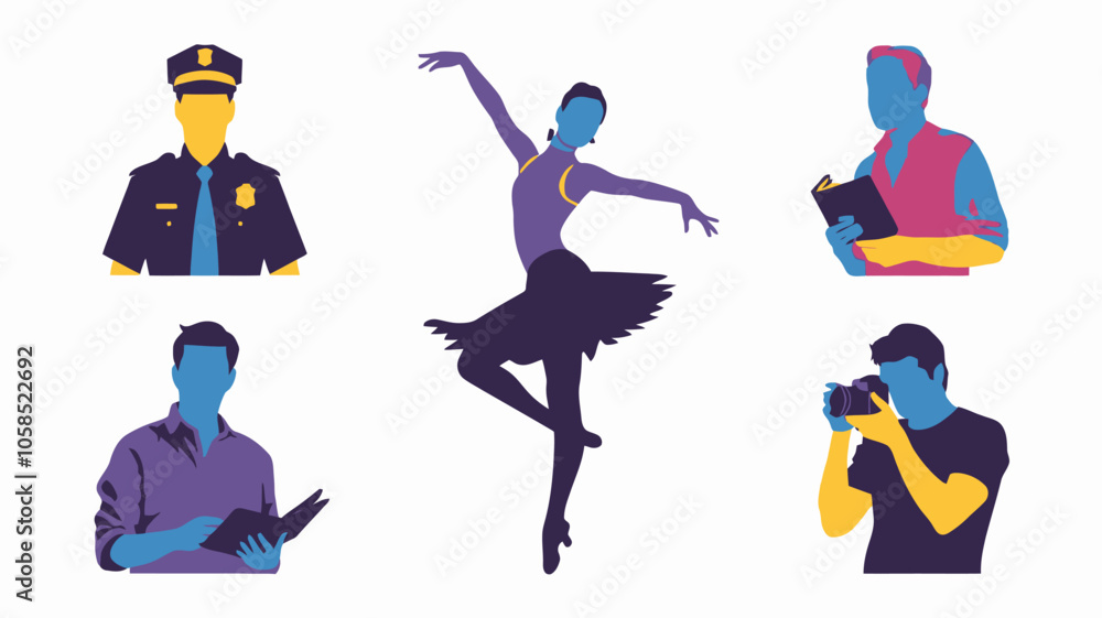 Fototapeta premium Dynamic Silhouettes Collection of Skilled Workers and Professionals Enhance Your Designs with Unique Illustrations 