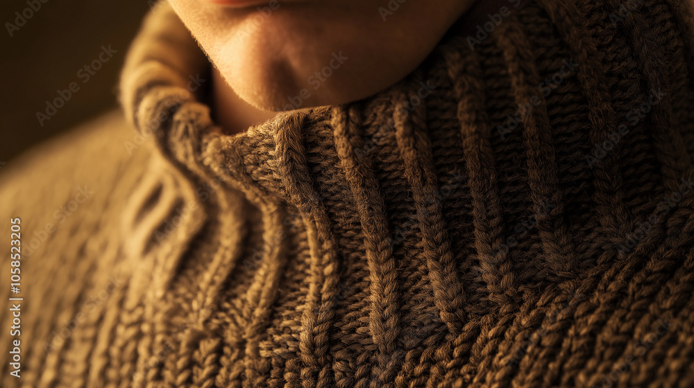 Close-Up of Knitted Sweater Collar in Warm Light Close-Up of Knitted Sweater Collar in Warm Light