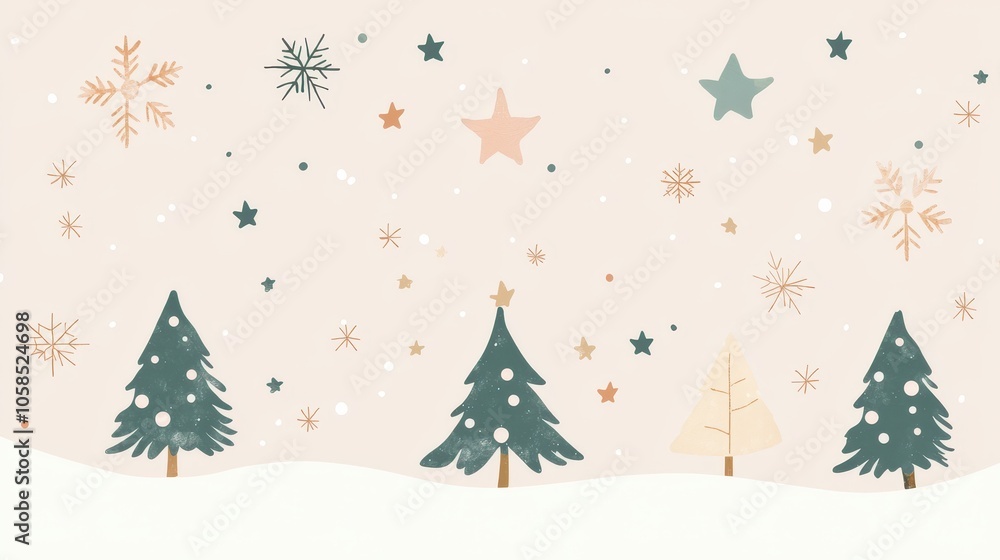 Fototapeta premium Minimalist Christmas Wallpaper with Simple Trees