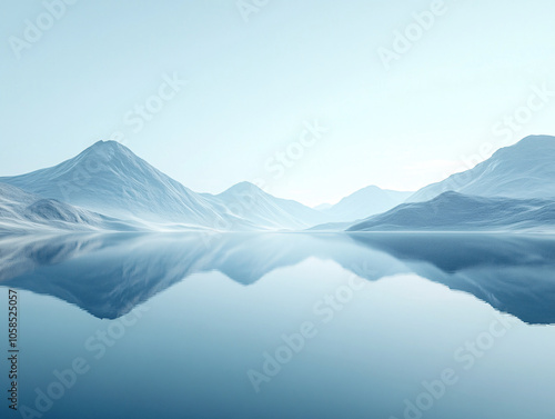 a tranquil desert landscape with a serene lake reflecting the surrounding mountains, creating a sense of calm and solitude.