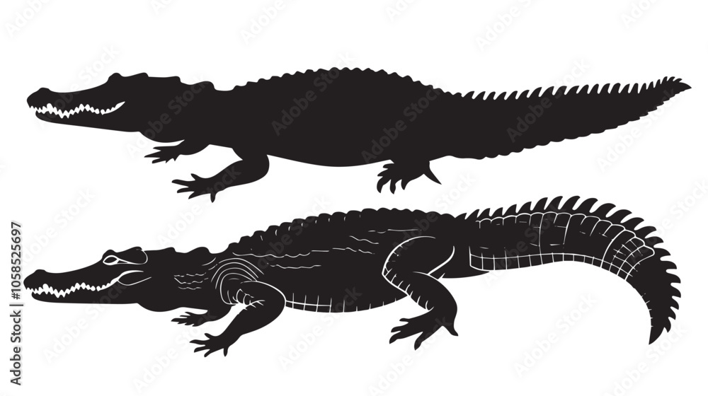 Fototapeta premium Crocodiles silhouette isolated in White background