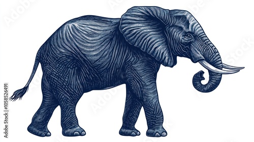 A detailed illustration of an elephant in a blue color scheme.