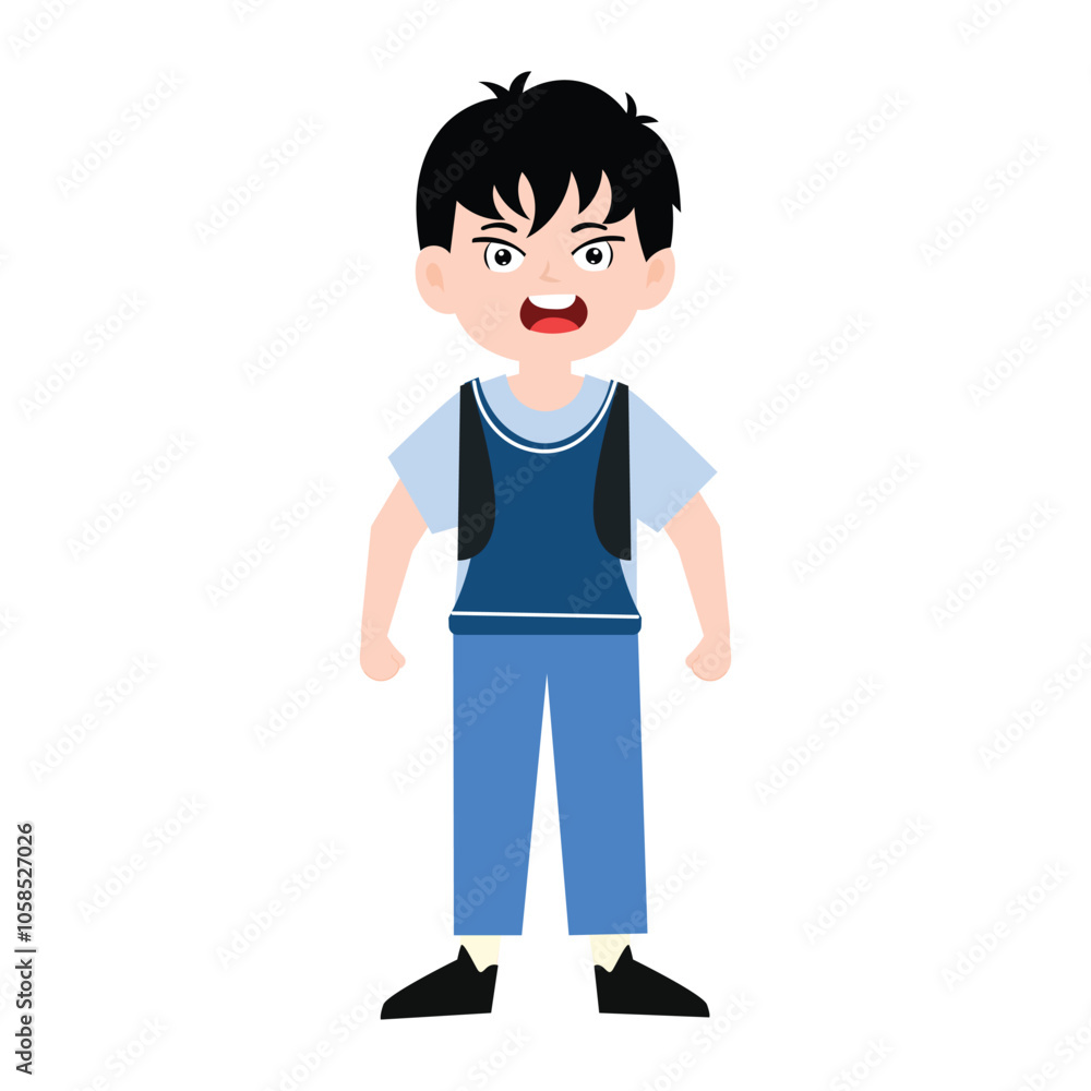 funny little boy is crying, and posing with his hands folded on his waist.School kids collection. Group of cartoon multinational children in school uniform, standing with books and school bags. Isolat funny little boy is crying, and posing with his hands folded on his waist.School kids collection. Group of cartoon multinational children in school uniform, standing with books and school bags. Isolat
