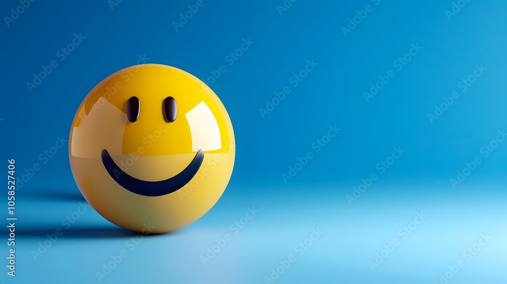 Yellow smiley face, happy 3d emoji positive joy cute, copy space Yellow smiley face, happy 3d emoji positive joy cute, copy space