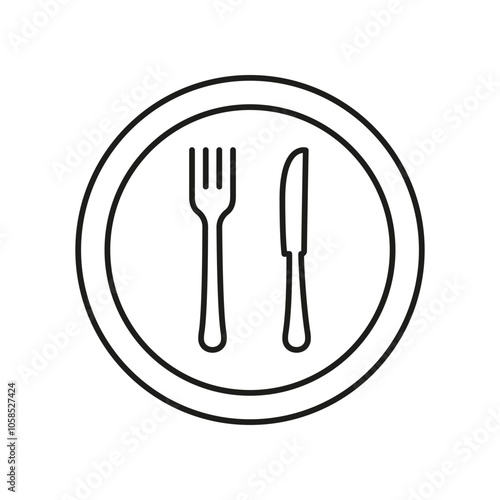 Plate With Fork And Knife Line Icon, Lunch And Dining For Healthy Food Concept. Mealtime For Healthy Eating. Isolated Vector Illustration