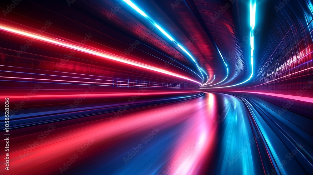 Vibrant light trails in a futuristic tunnel of motion and energy Vibrant light trails in a futuristic tunnel of motion and energy