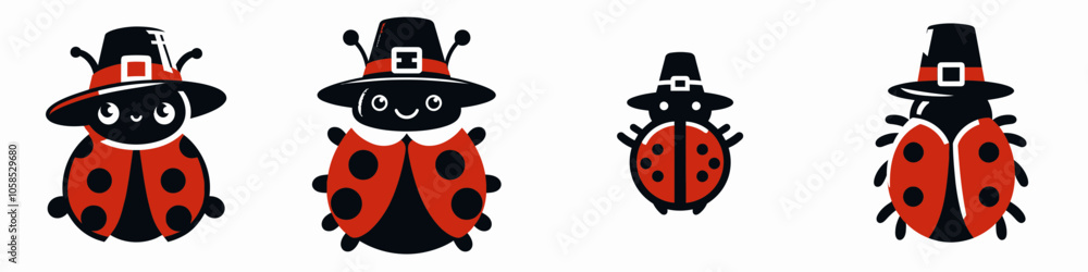 Colorful ladybug illustrations wearing hats, depicted in various poses, showcasing a playful and whimsical design. Colorful ladybug illustrations wearing hats, depicted in various poses, showcasing a playful and whimsical design.