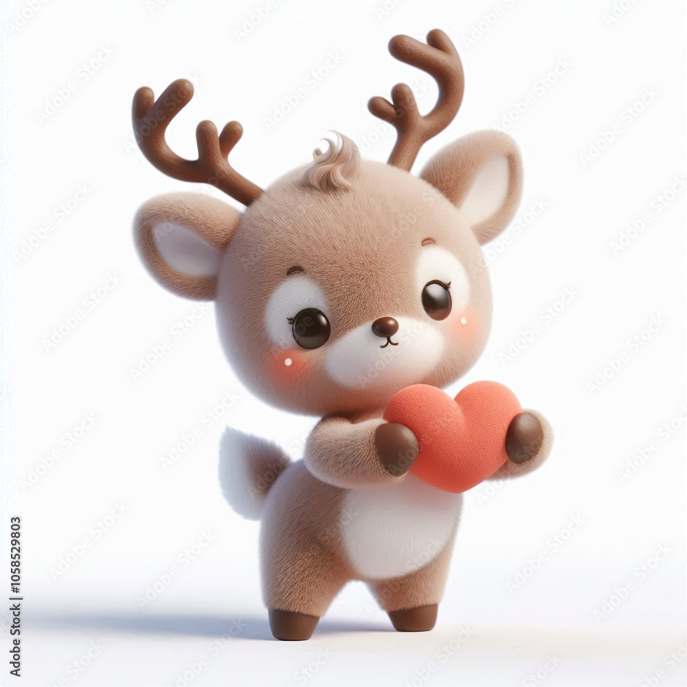 Fototapeta premium Cute fluffy reindeer doing mini heart pose