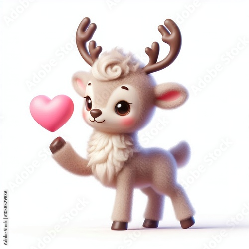 Cute fluffy reindeer doing mini heart pose