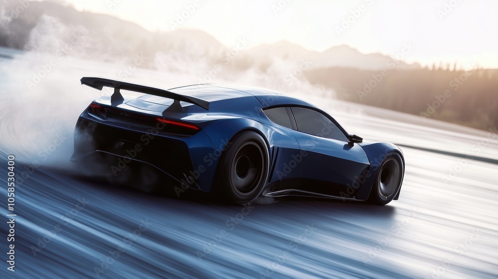 Blue Sports Car Drifting on Track Blue Sports Car Drifting on Track