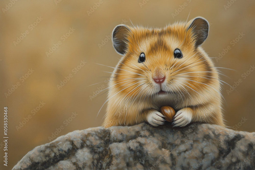 Hamster nibbling on a sunflower seed with close-up detail Hamster nibbling on a sunflower seed with close-up detail