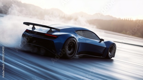 Blue Sports Car Drifting on Track