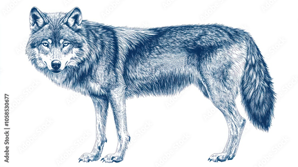 Fototapeta premium A detailed illustration of a wolf standing in a natural pose.